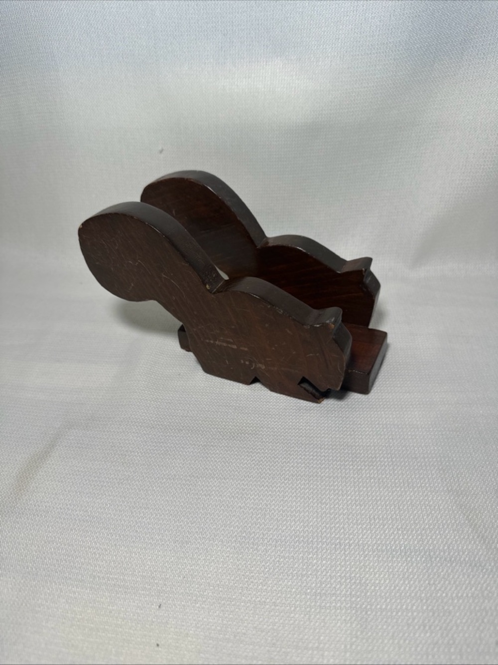Vintage Handcrafted Wooden Squirrel Napkin & Letter Holder - Dark Brown